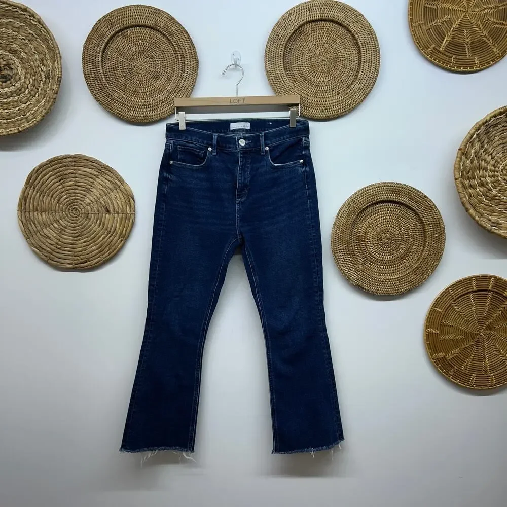 LOFT High Waist Kick Crop Jeans 29 / 8 Blue High Rise Denim Raw Edge Distressed - Picture 1 of 5